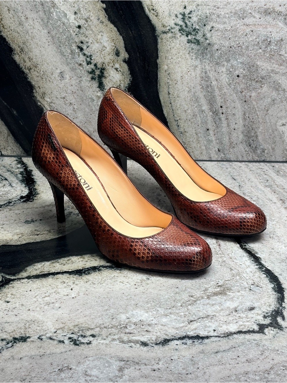 A.Testoni Genuine Python Heels Women’s EU 38 US 7.5 Brown Made Italy